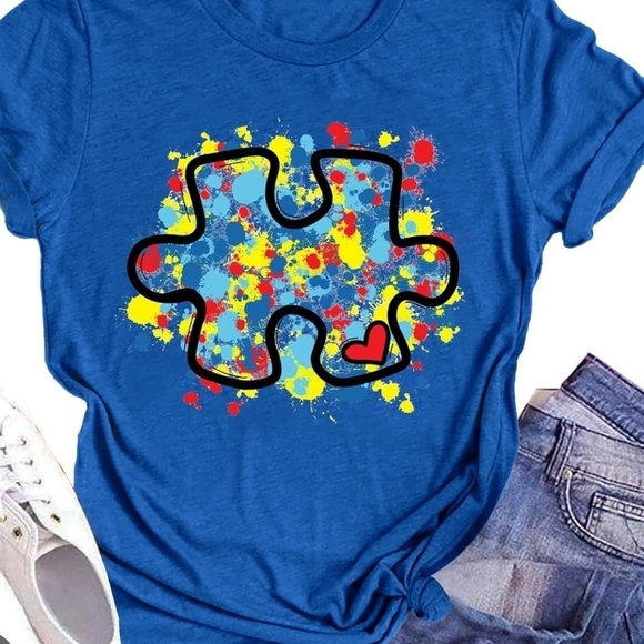 Source Unknown Tops - Blue (Autism Awareness) Puzzle Piece Graphic T-Shirt